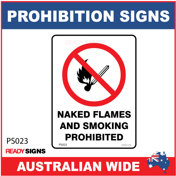 PROHIBITION SIGN - PS023 - NAKED FLAMES AND SMOKING PROHIBITED